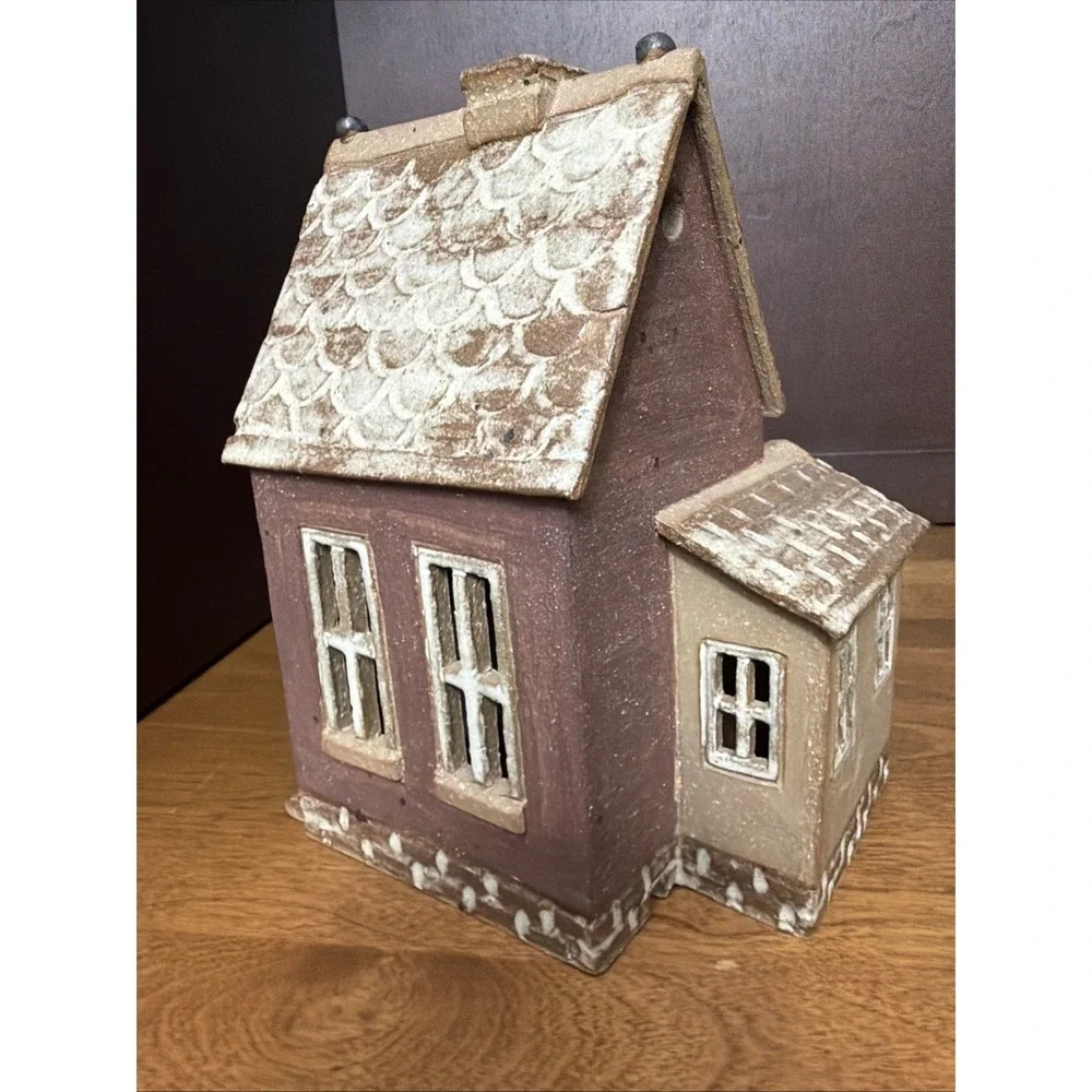 Ceramic Pottery Village Building Red School House Rustic 7